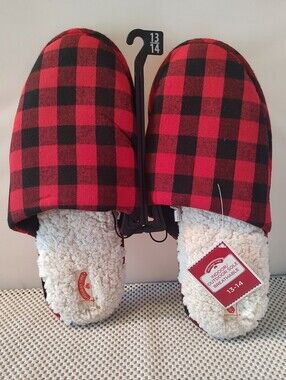 Holiday Time Men's Size 13/14 Slippers NWT Red/Black Checkered Christmas Warm